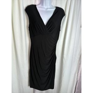 Lauren Ralph Lauren Black Sleeveless Stretch Jersey Dress Size 10 Ruched Holiday
